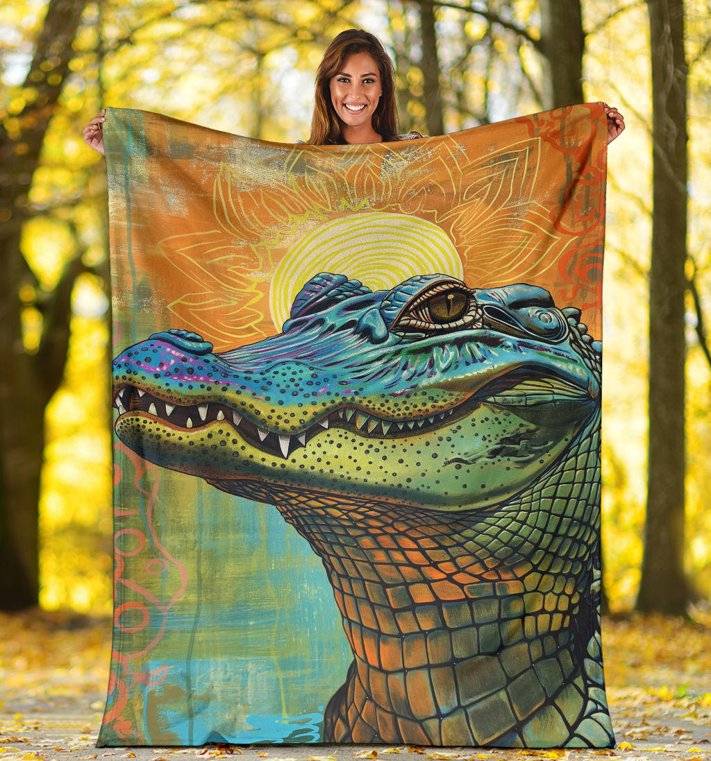 Alligator Blanket, Trippy Psychedelics Alligator Fleece Blanket, Alligator Throw Blanket, Alligator Gifts