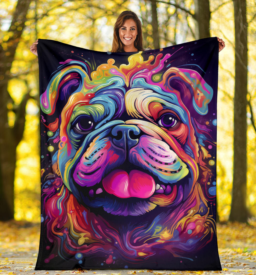 Trippy Psychedelics Bulldog Blanket, Bulldog Throw Blanket, Bulldog Fleece Blanket, Bulldog Gifts