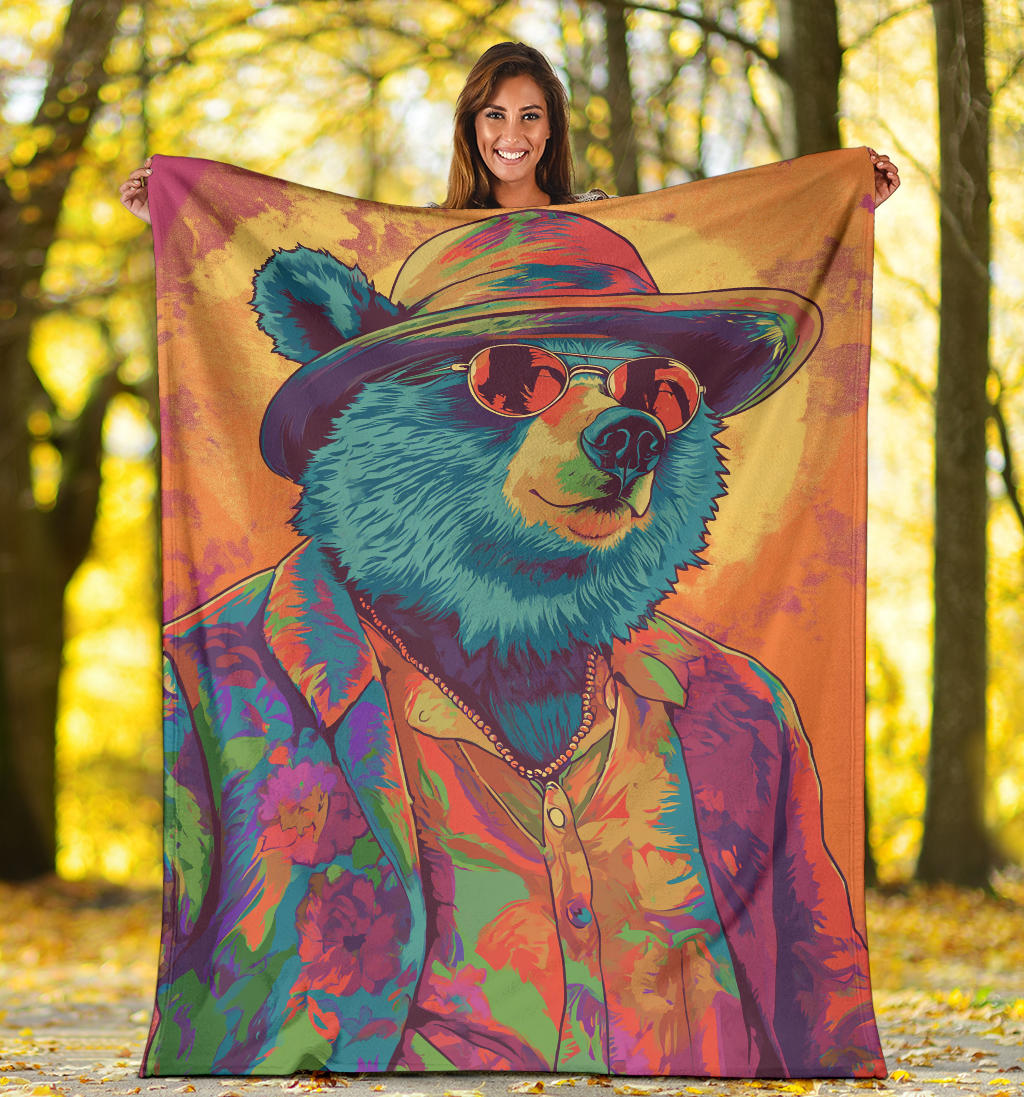 Bear Blanket, Trippy Psychedelics Bear Fleece Blanket, Bear Throw Blanket, Bear Gifts