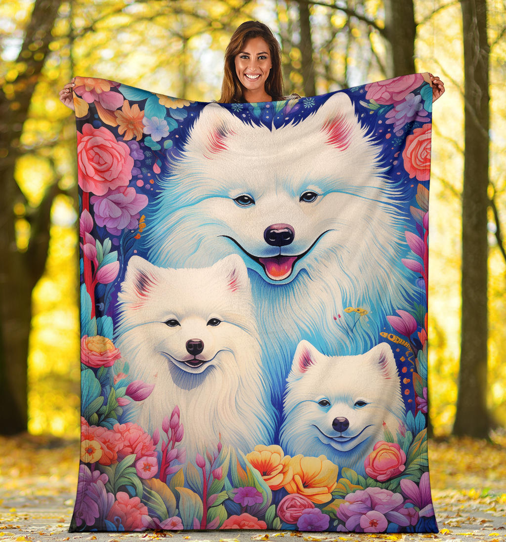 Samoyed Blanket, Trippy Psychedelics Samoyed Fleece Blanket, Samoyed Throw Blanket, Samoyed Gifts