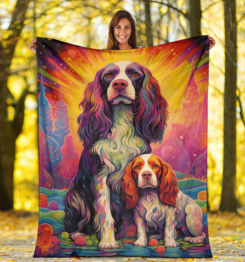 English Springer Spaniel Blanket, Trippy Psychedelics English Springer Spaniel Fleece Blanket, English Springer Spaniel Throw Blanket, English Springer Spaniel Gifts