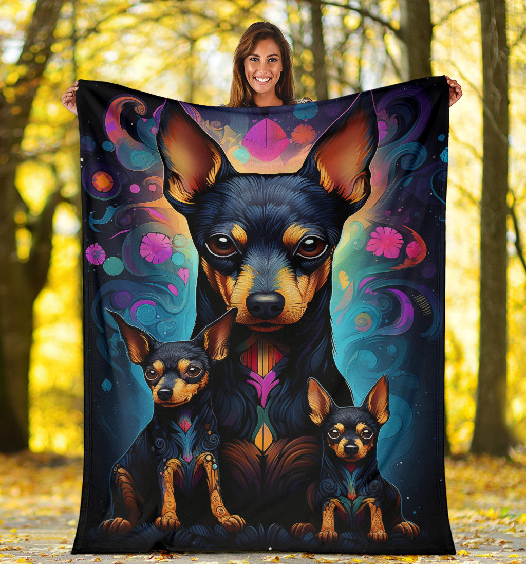 Miniature Pinscher Blanket, Trippy Psychedelics Miniature Pinscher Fleece Blanket, Miniature Pinscher Throw Blanket, Miniature Pinscher Gifts