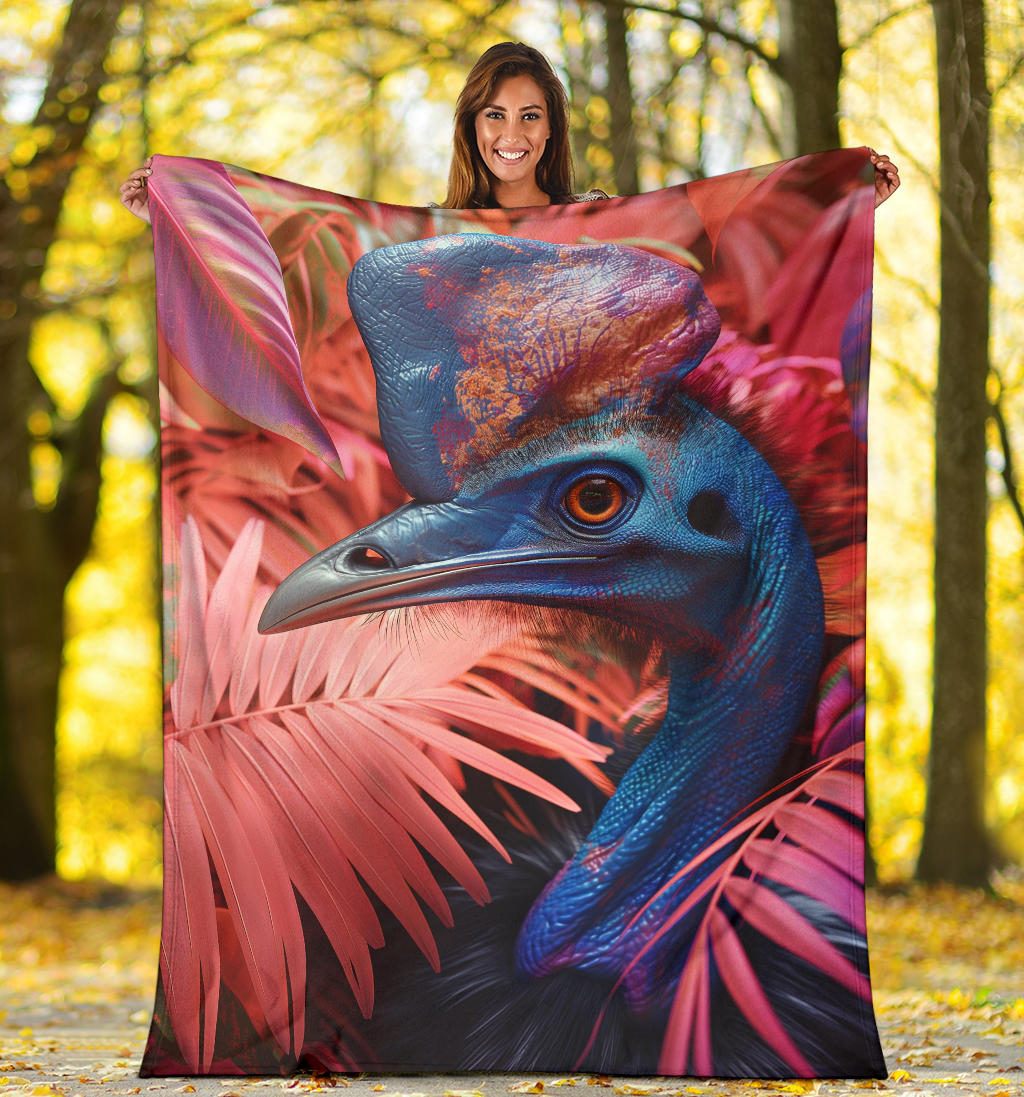 Cassowary Blanket, Trippy Psychedelics Cassowary Fleece Blanket, Cassowary Throw Blanket, Cassowary Gifts