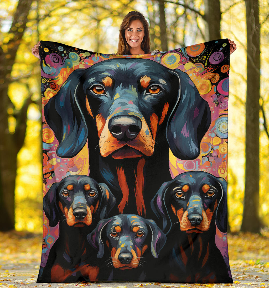 Black and Tan Coonhound Blanket, Trippy Psychedelics Black and Tan Coonhound Fleece Blanket, Black and Tan Coonhound Throw Blanket, Black and Tan Coonhound Gifts