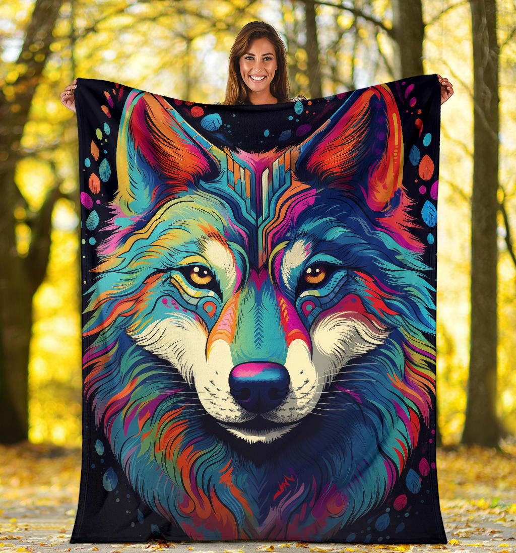 Trippy Psychedelics Siberian Husky Blanket, Siberian Husky Fleece Blanket, Siberian Husky Throw Blanket, Siberian Husky Gifts