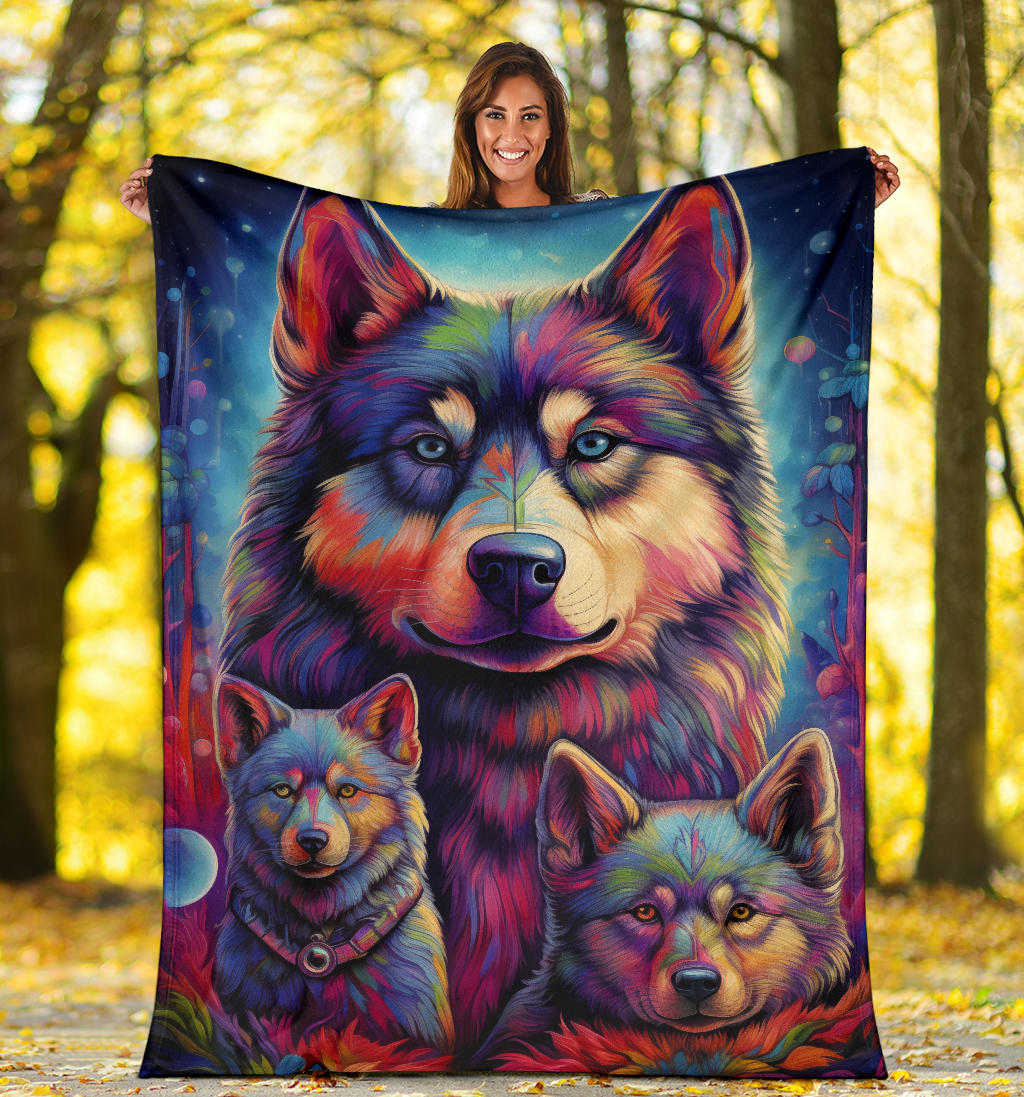 Norwegian Elkhound Blanket, Trippy Psychedelics Norwegian Elkhound Fleece Blanket, Norwegian Elkhound Throw Blanket, Norwegian Elkhound Gifts