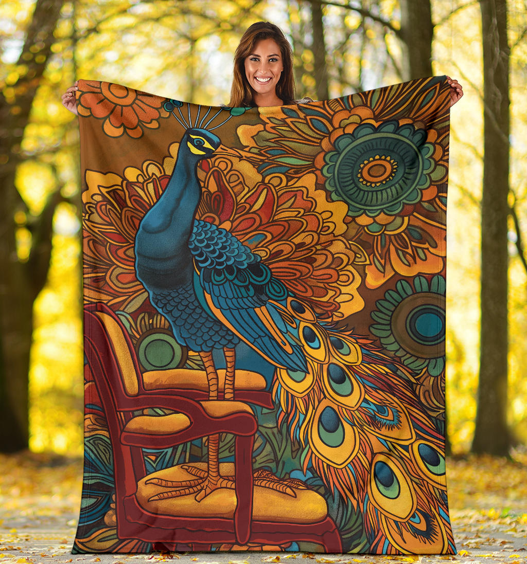 Peacock Blanket, Trippy Psychedelics Peacock Fleece Blanket, Peacock Throw Blanket, Peacock Gifts