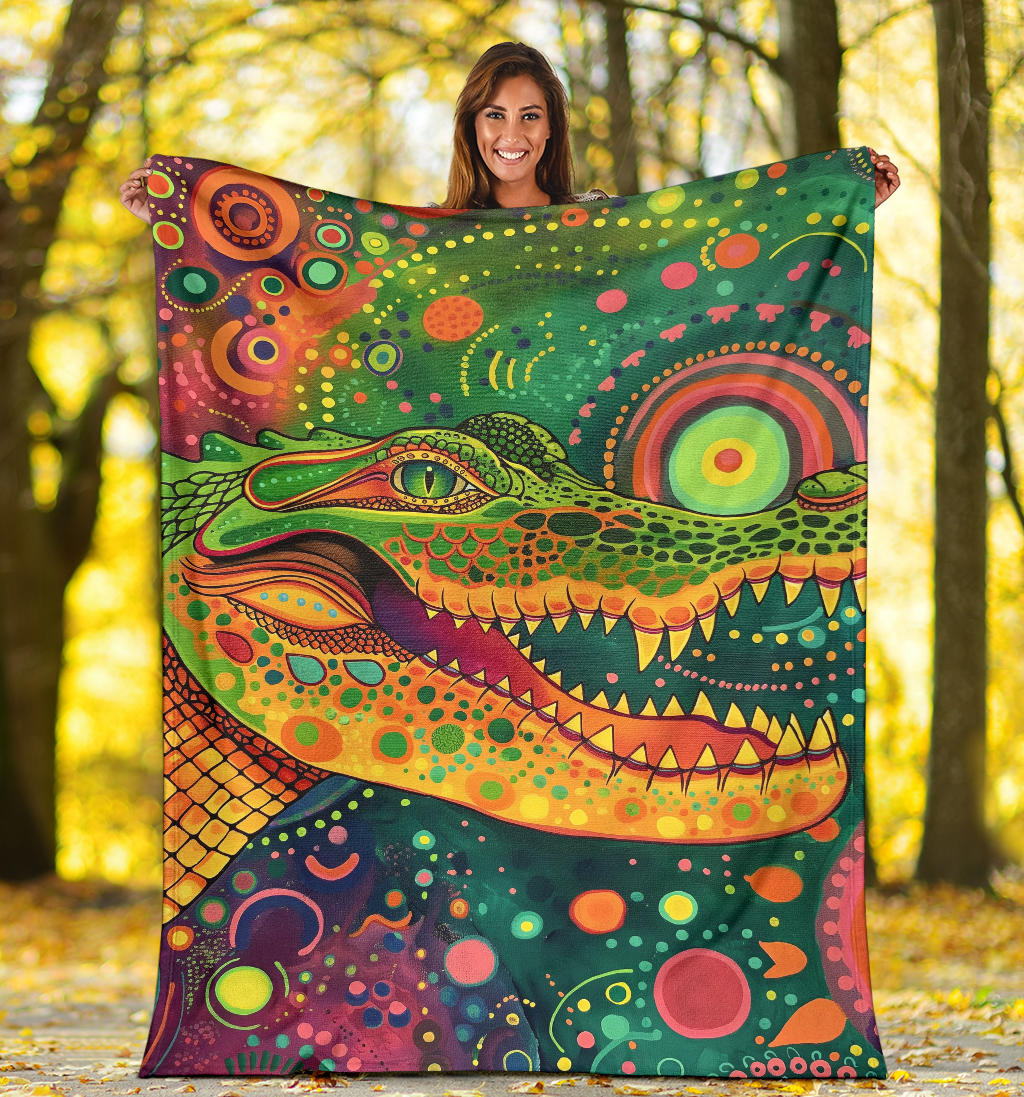 Crocodile Blanket, Trippy Psychedelics Crocodile Fleece Blanket, Crocodile Throw Blanket, Crocodile Gifts