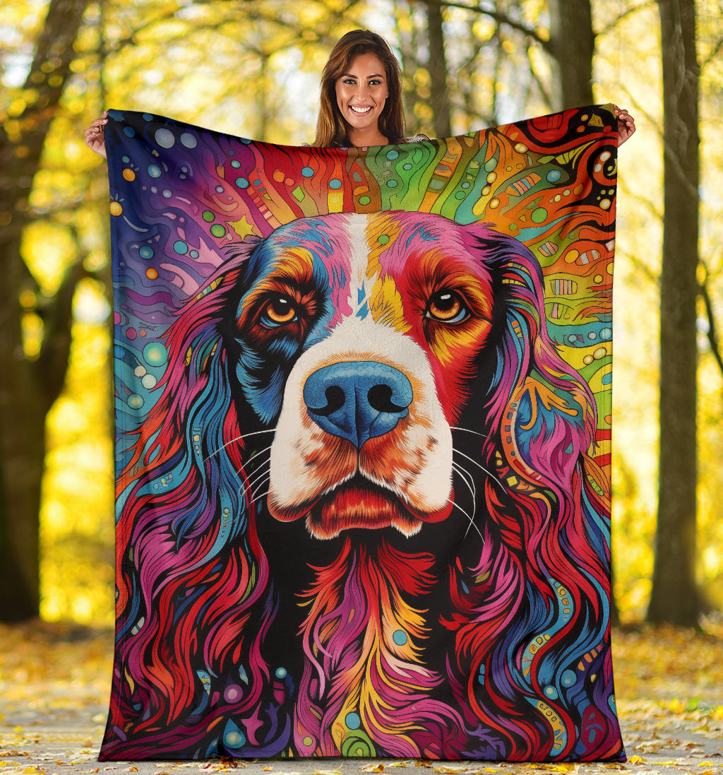 English Springer Spaniel Blanket, Trippy Psychedelics English Springer Spaniel Fleece Blanket, English Springer Spaniel Throw Blanket, English Springer Spaniel Gifts