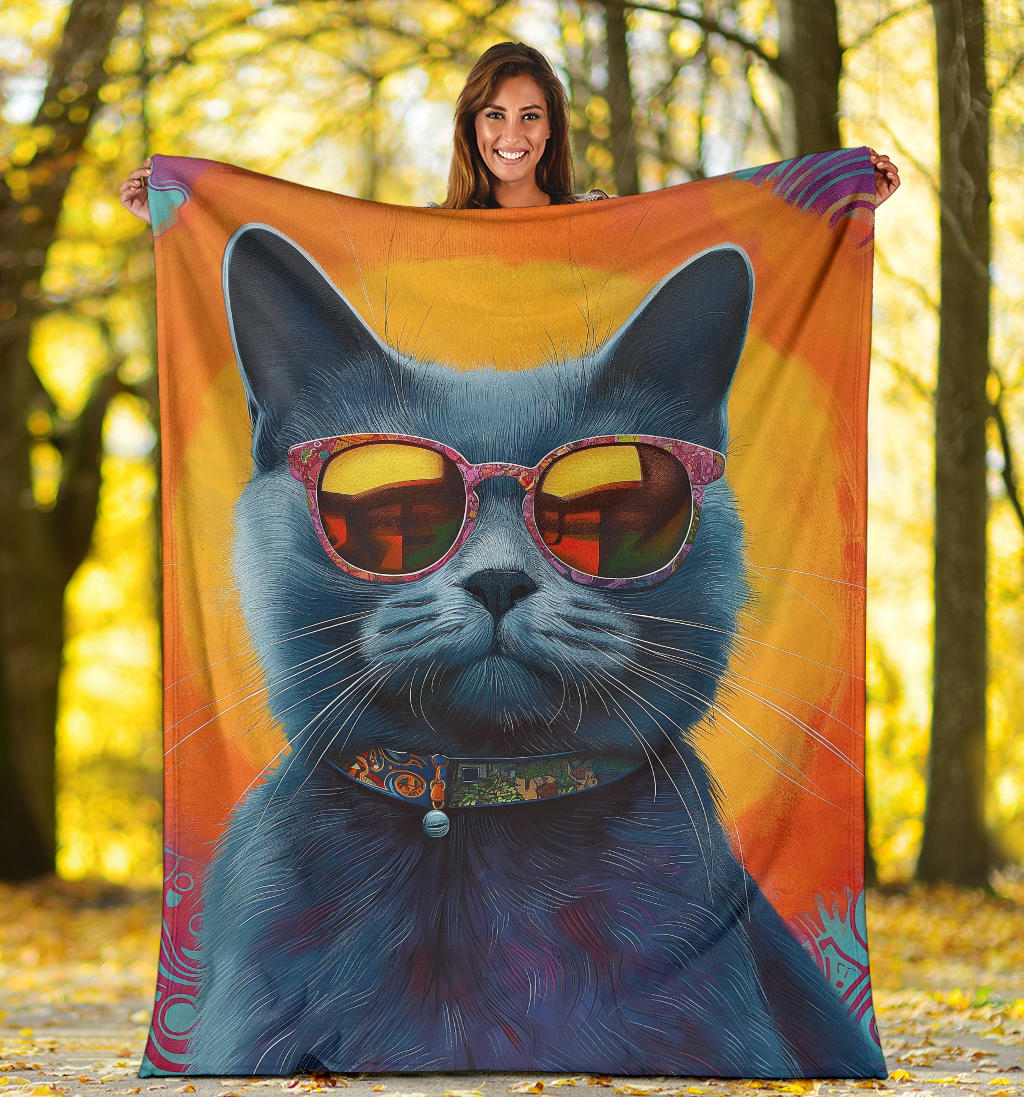 Chartreux cat Blanket, Trippy Psychedelics Chartreux cat Fleece Blanket, Chartreux cat Throw Blanket, Chartreux cat Gifts