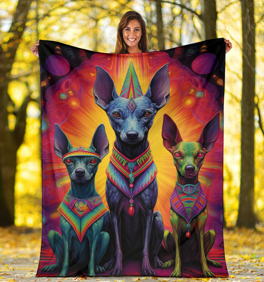 Xoloitzcuintli Blanket, Trippy Psychedelics Xoloitzcuintli Fleece Blanket, Xoloitzcuintli Throw Blanket, Xoloitzcuintli Gifts