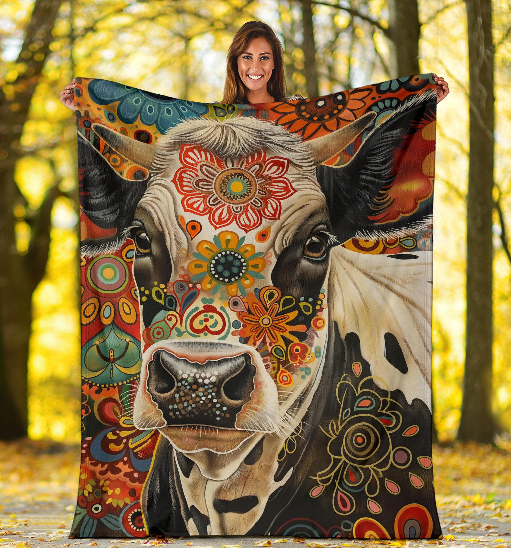 Cow Blanket, Trippy Psychedelics Cow Fleece Blanket, Cow Throw Blanket, Cow Gifts