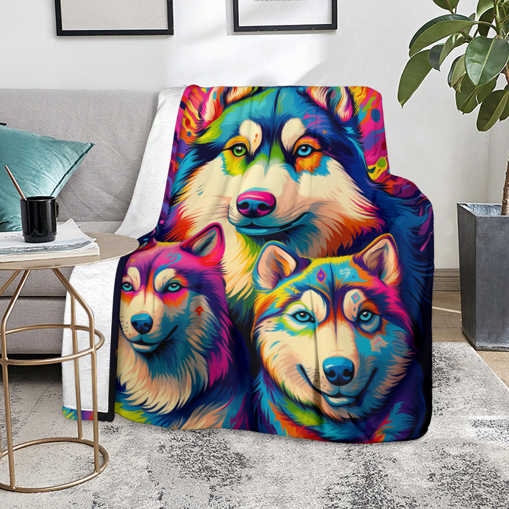 Alaskan Malamute Blanket, Trippy Psychedelics Alaskan Malamute Fleece Blanket, Alaskan Malamute Throw Blanket, Alaskan Malamute Gifts