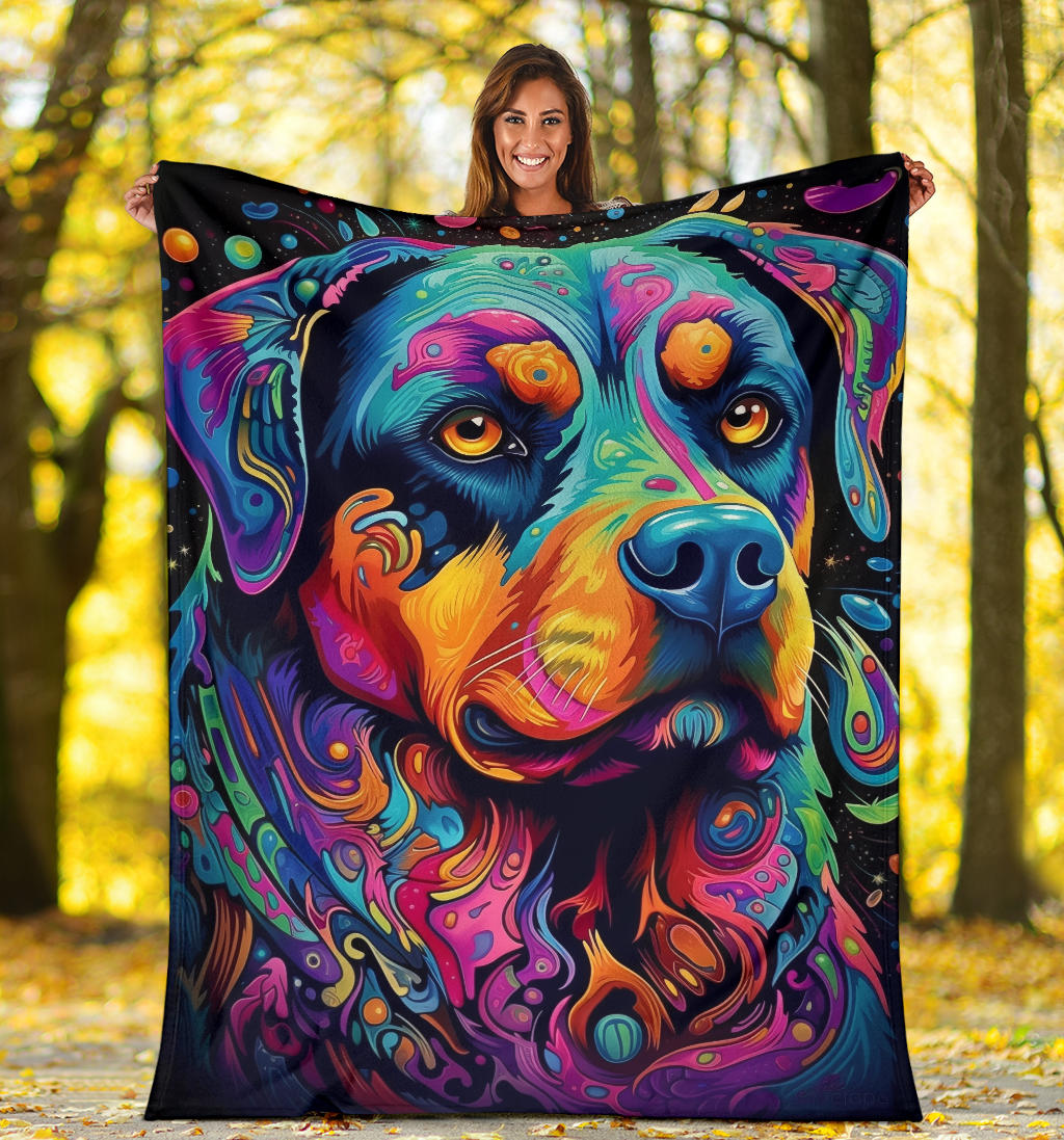 Trippy Psychedelics Rottweiler Blanket, Rottweiler Throw Blanket, Rottweiler Fleece Blanket, Rottweiler Gifts