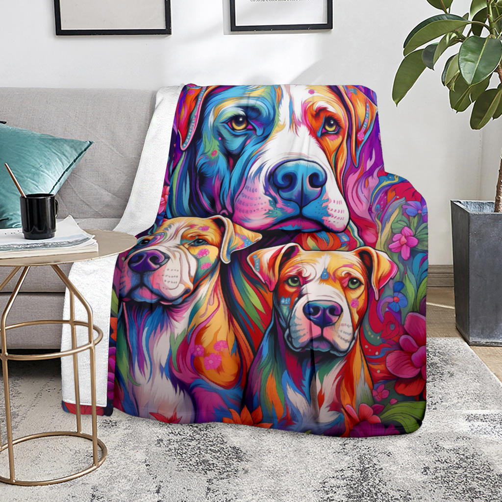 American Bulldog Blanket, Trippy Psychedelics American Bulldog Fleece Blanket, American Bulldog Throw Blanket, American Bulldog Gifts