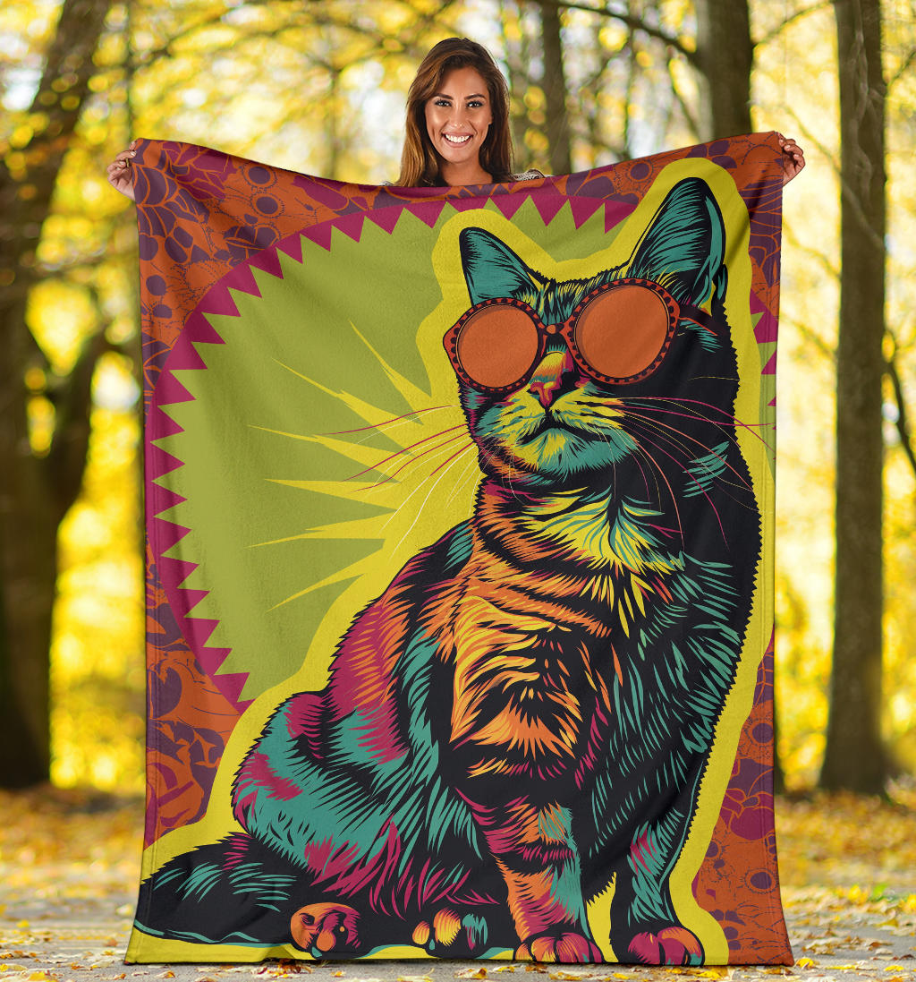 Manx cat Blanket, Trippy Psychedelics Manx cat Fleece Blanket, Manx cat Throw Blanket, Manx cat Gifts