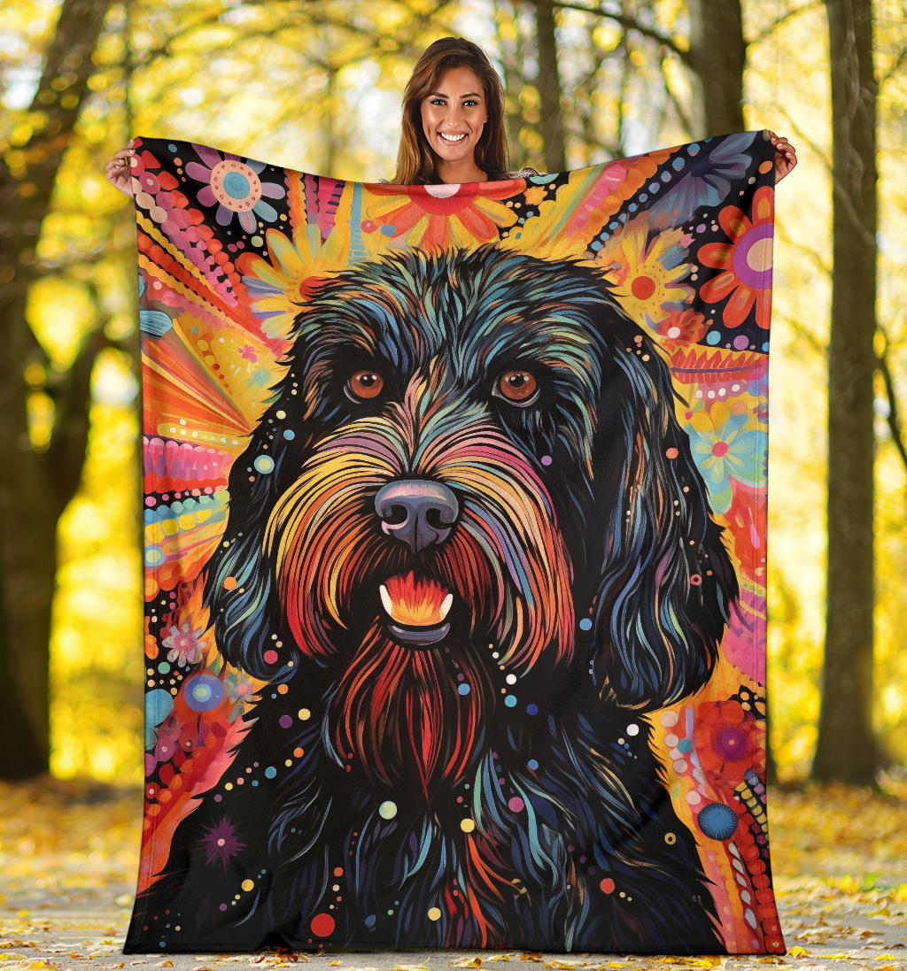 Black Russian Terrier Blanket, Trippy Psychedelics Black Russian Terrier Fleece Blanket, Black Russian Terrier Throw Blanket, Black Russian Terrier Gifts