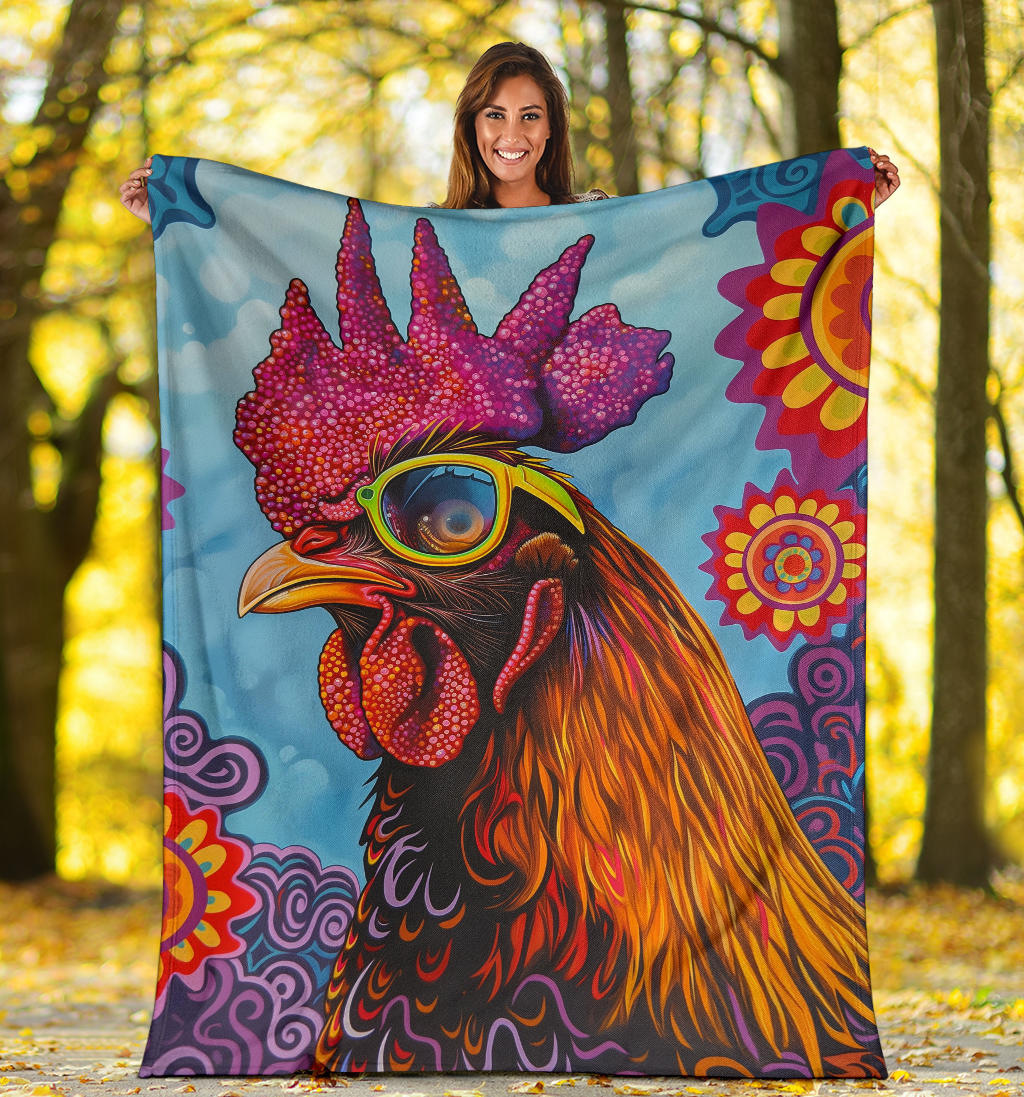 Chicken Blanket, Trippy Psychedelics Chicken Fleece Blanket, Chicken Throw Blanket, Chicken Gifts