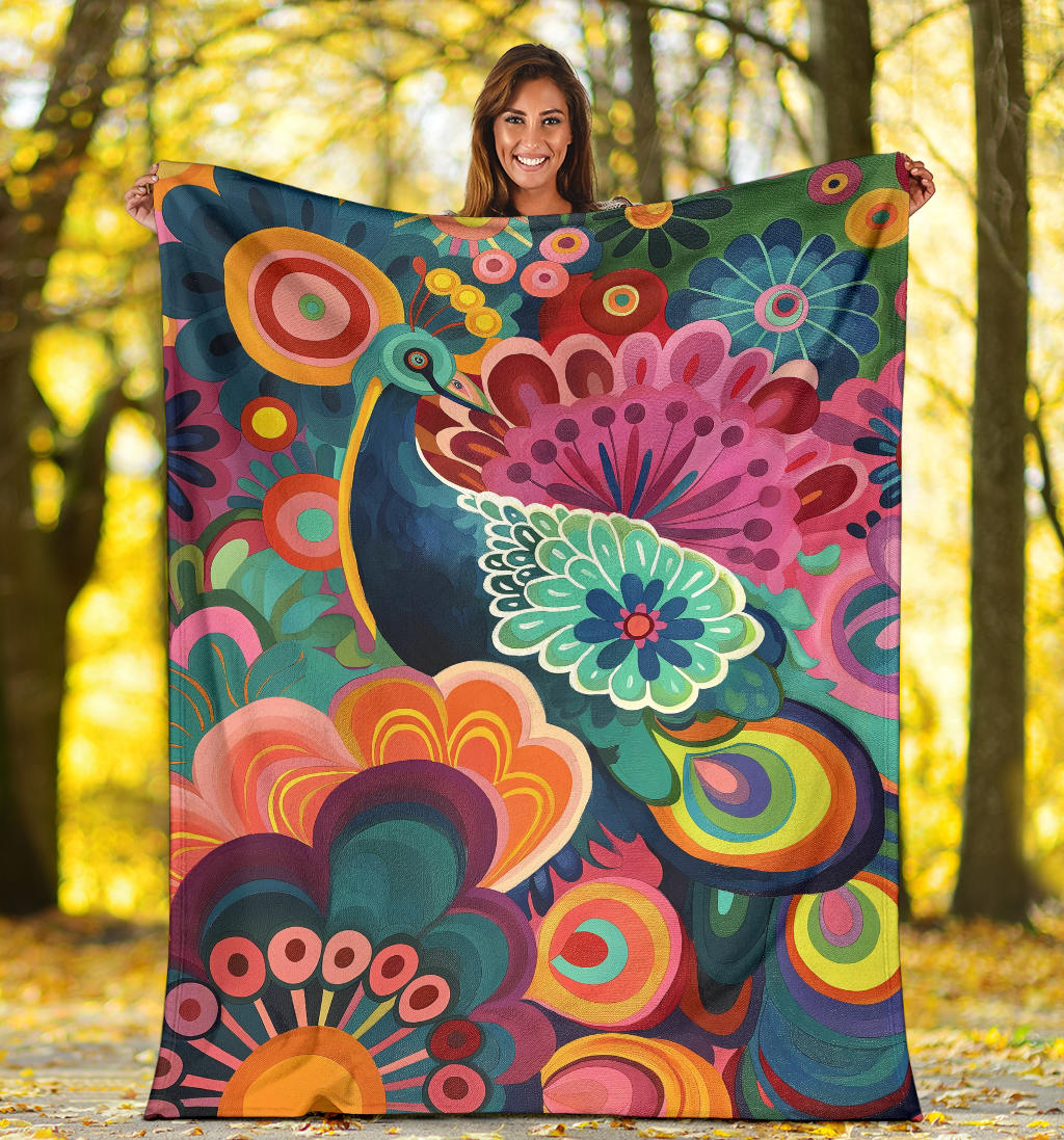 Peacock Blanket, Trippy Psychedelics Peacock Fleece Blanket, Peacock Throw Blanket, Peacock Gifts