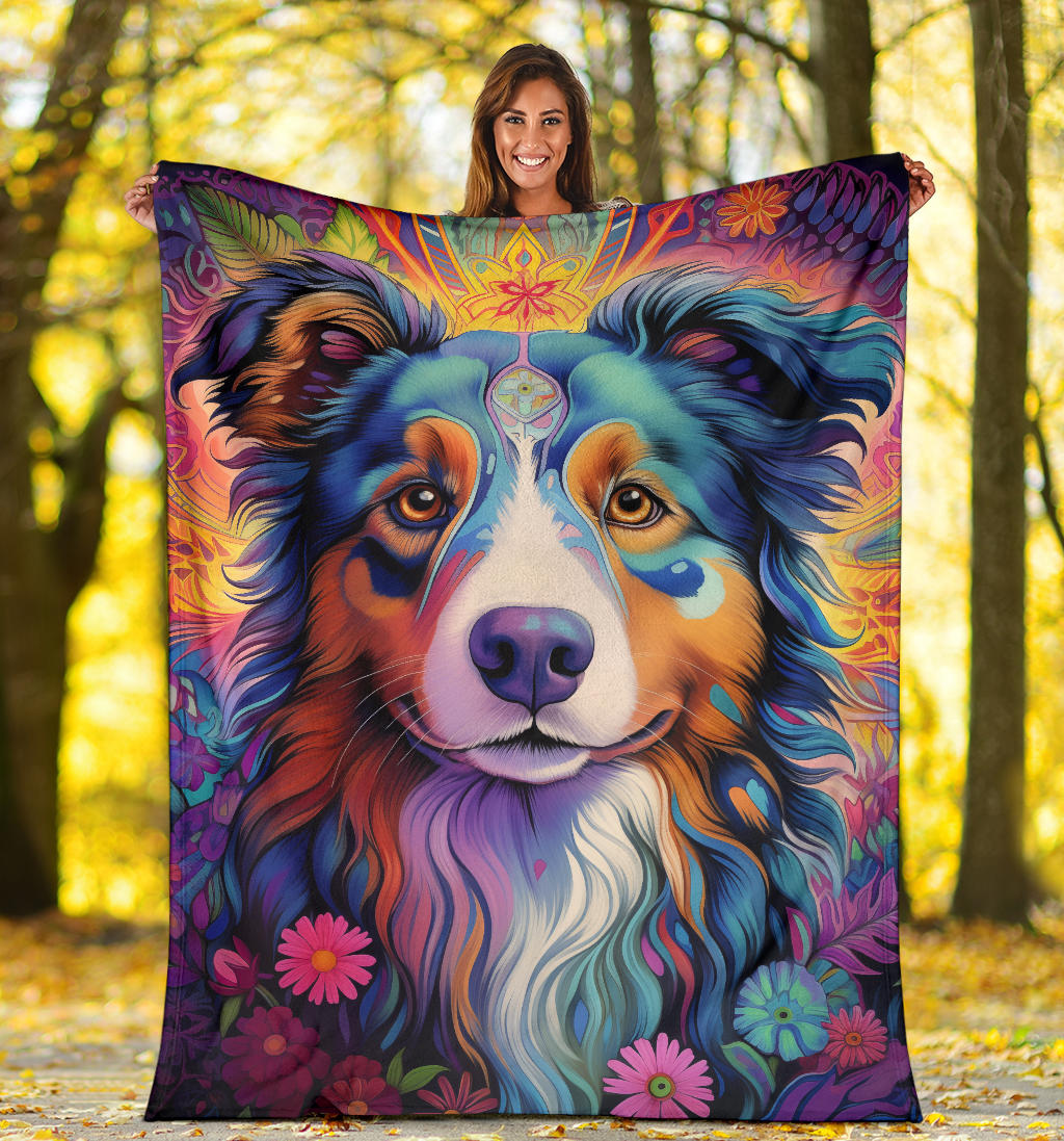 Australian Shepherd Blanket, Australian Shepherd Trippy Psychedelics Blanket, Australian Shepherd Gifts, Australian Shepherd Throw Blanket