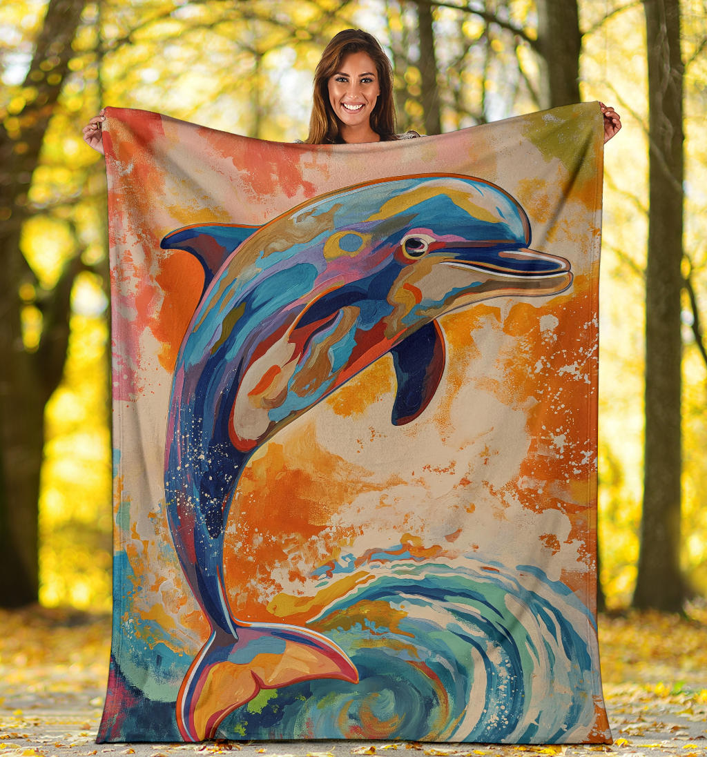 Dolphin Blanket, Trippy Psychedelics Dolphin Fleece Blanket, Dolphin Throw Blanket, Dolphin Gifts