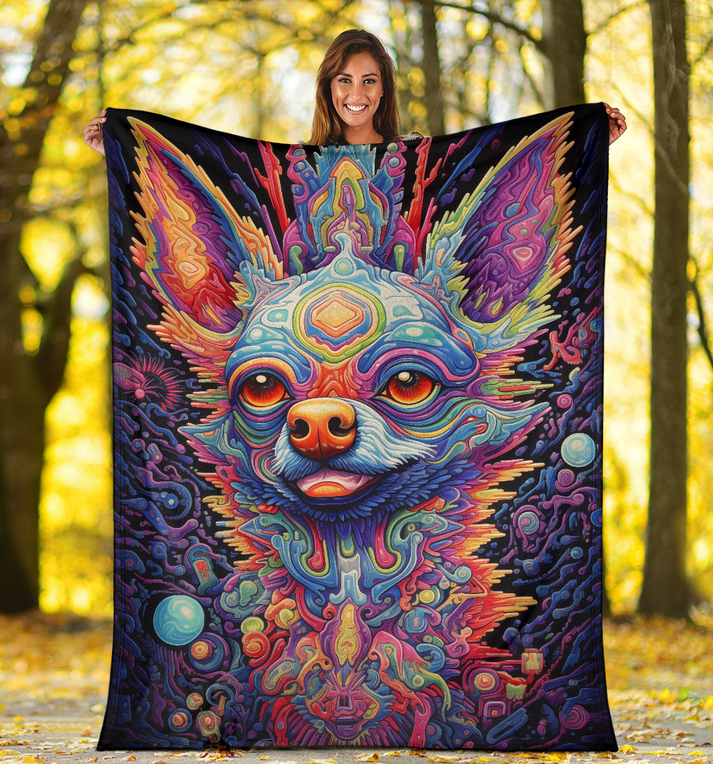 Trippy Psychedelics Chihuahua Blanket, Chihuahua Throw Blanket, Chihuahua Fleece Blanket, Chihuahua Gifts