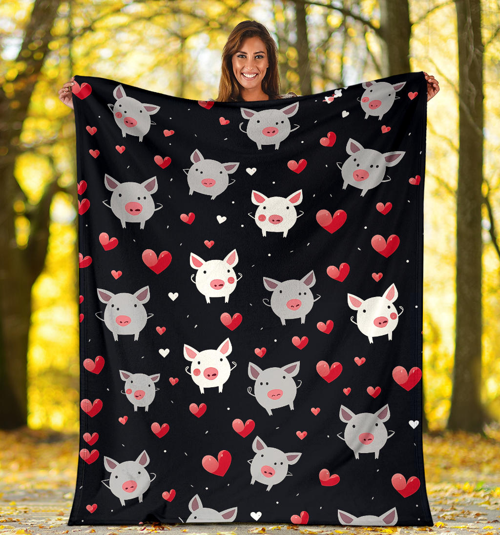 Pig Hearts Blanket, Pig Fleece Blanket, Pig Throw Blanket, Pig Gifts