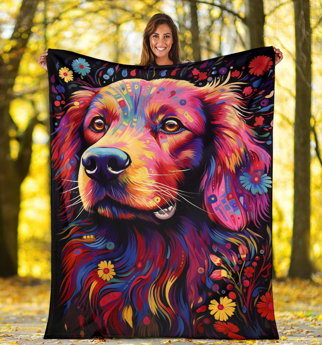 Trippy Psychedelics Golden Retriever Blanket, Golden Retriever Throw Blanket, Golden Retriever Fleece Blanket, Golden Retriever Gifts