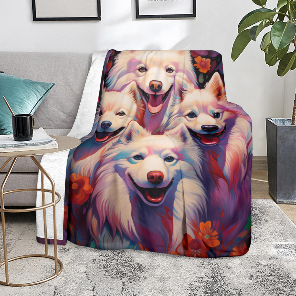 American Eskimo Blanket, Trippy Psychedelics American Eskimo Fleece Blanket, American Eskimo Throw Blanket, American Eskimo Gifts