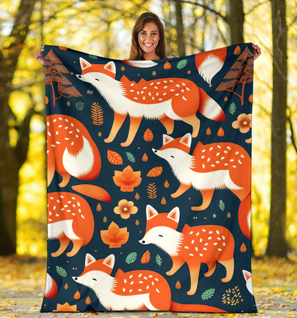 Fox Blanket, Forest Fox Fleece Blanket