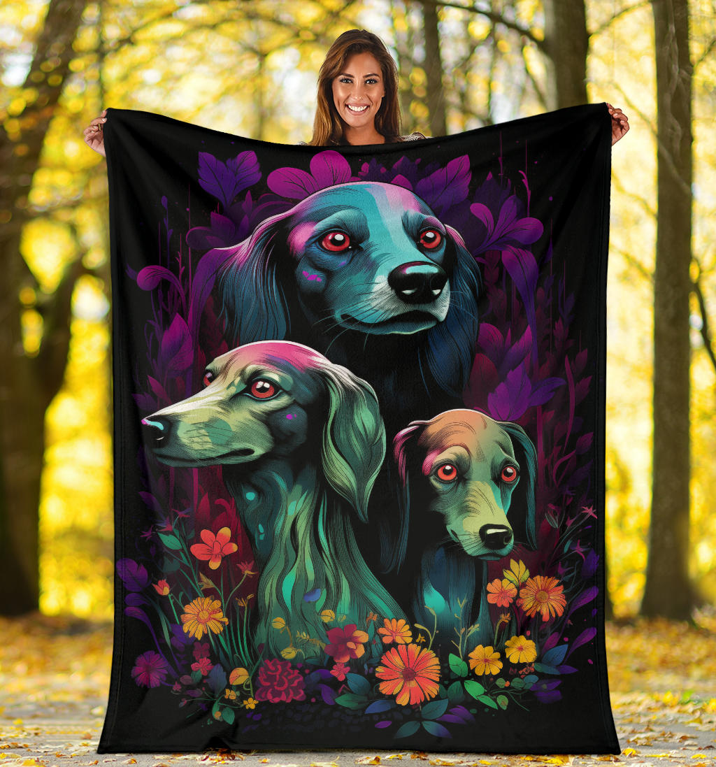 Saluki Blanket, Trippy Psychedelics Saluki Fleece Blanket, Saluki Throw Blanket, Saluki Gifts