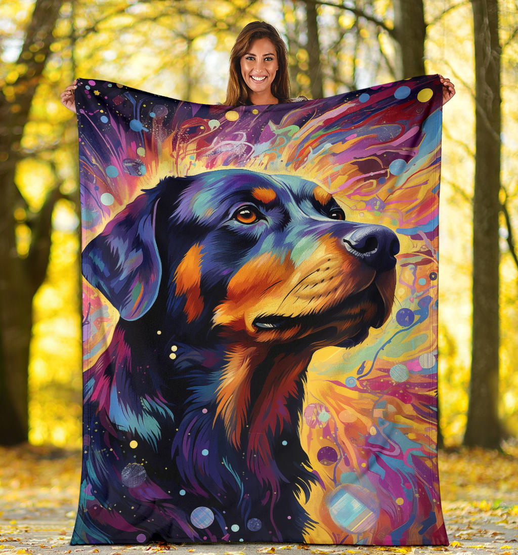 Trippy Psychedelics Rottweiler Blanket, Rottweiler Throw Blanket, Rottweiler Fleece Blanket, Rottweiler Gifts