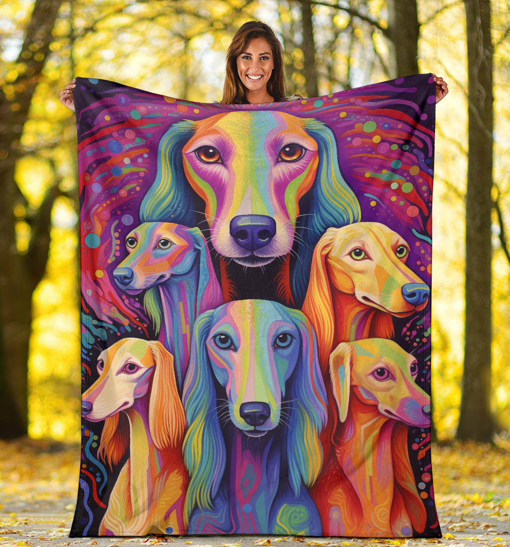 Saluki Blanket, Trippy Psychedelics Saluki Fleece Blanket, Saluki Throw Blanket, Saluki Gifts