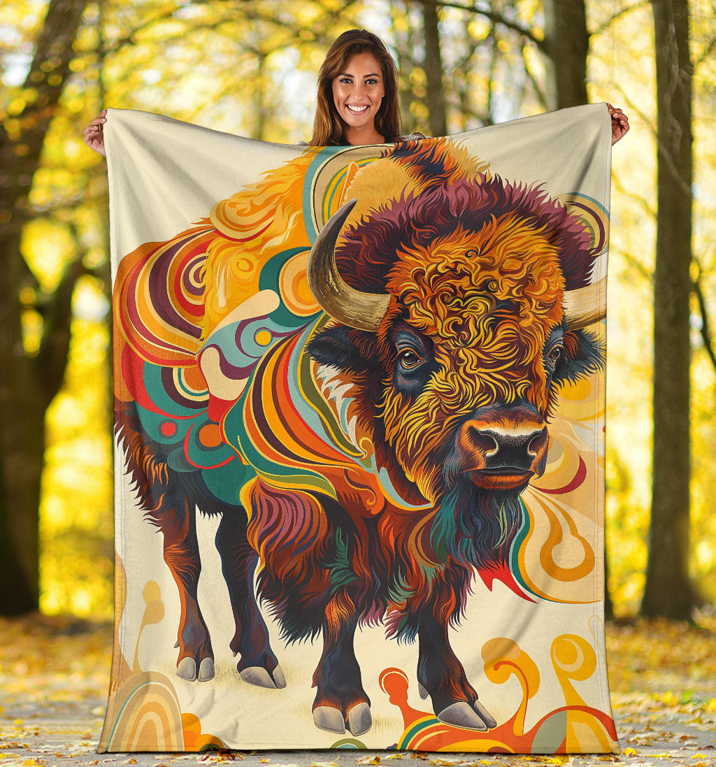 Bison Blanket, Trippy Psychedelics Bison Fleece Blanket, Bison Throw Blanket, Bison Gifts