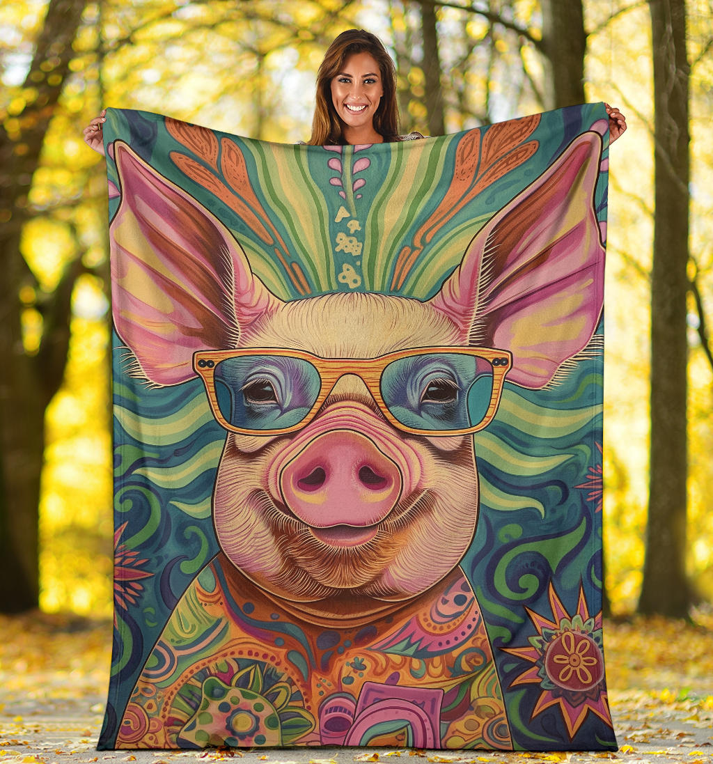 Pig Blanket, Trippy Psychedelics Pig Fleece Blanket, Pig Throw Blanket, Pig Gifts