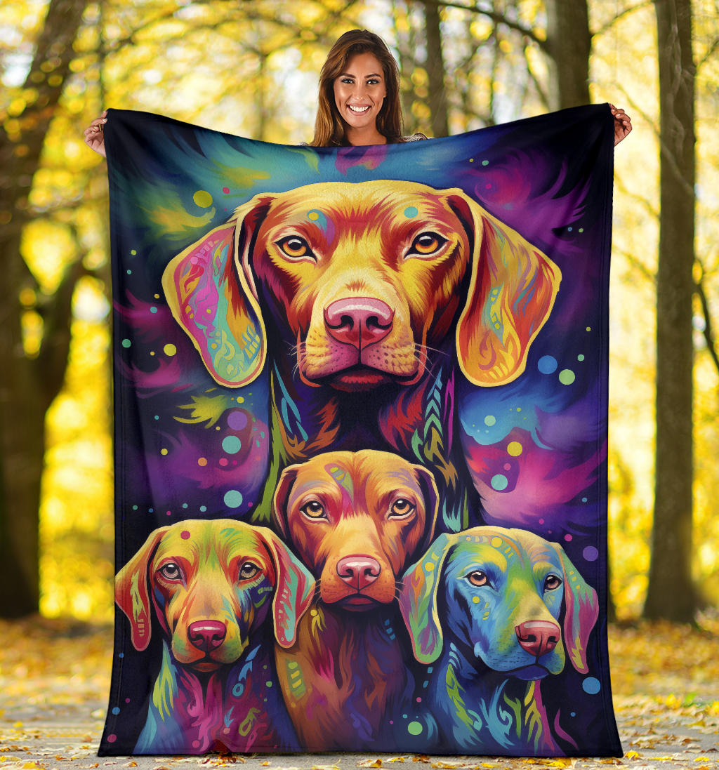 Vizsla Blanket, Trippy Psychedelics Vizsla Fleece Blanket, Vizsla Throw Blanket, Vizsla Gifts