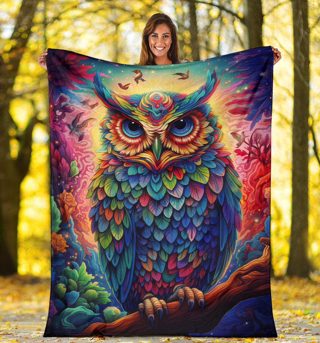 Trippy Psychedelics Owl Blanket, Owl Throw Blanket, Owl Fleece Blanket, Owl Gifts