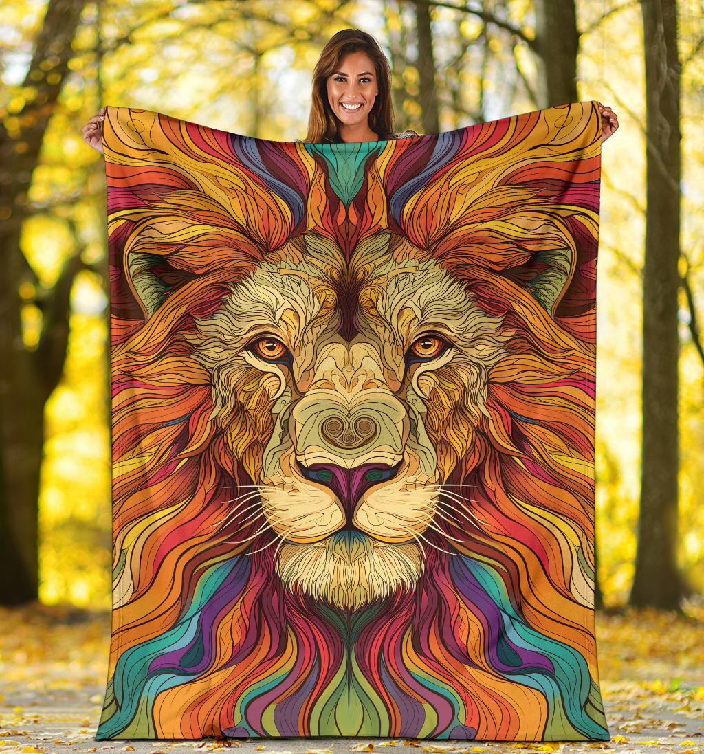 Lion Blanket, Trippy Psychedelics Lion Fleece Blanket, Lion Throw Blanket, Lion Gifts