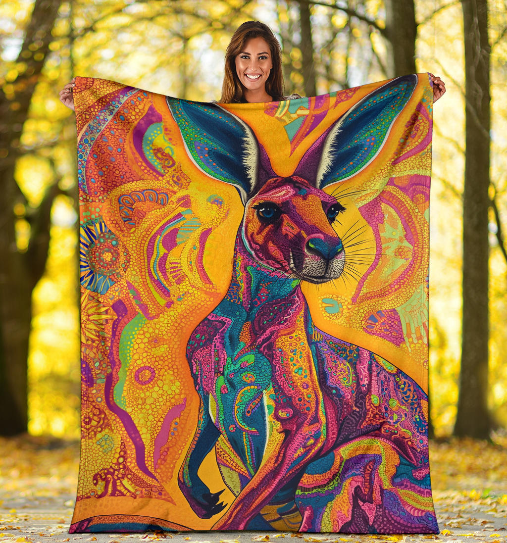 Kangaroo Blanket, Trippy Psychedelics Kangaroo Fleece Blanket, Kangaroo Throw Blanket, Kangaroo Gifts