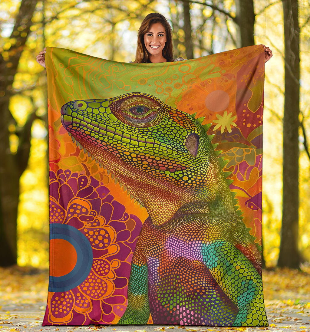 Lizard Blanket, Trippy Psychedelics Lizard Fleece Blanket, Lizard Throw Blanket, Lizard Gifts