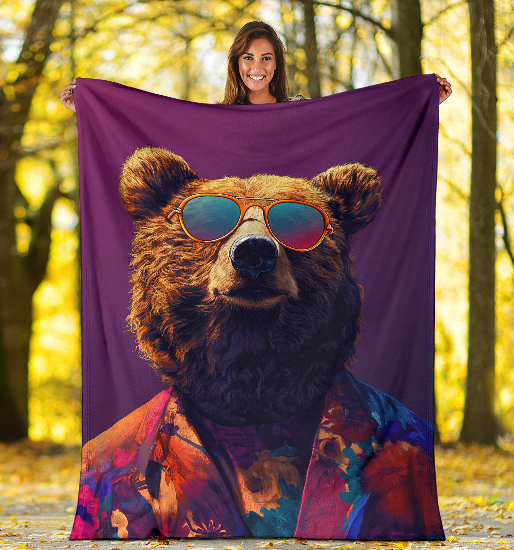 Bear Blanket, Trippy Psychedelics Bear Fleece Blanket, Bear Throw Blanket, Bear Gifts