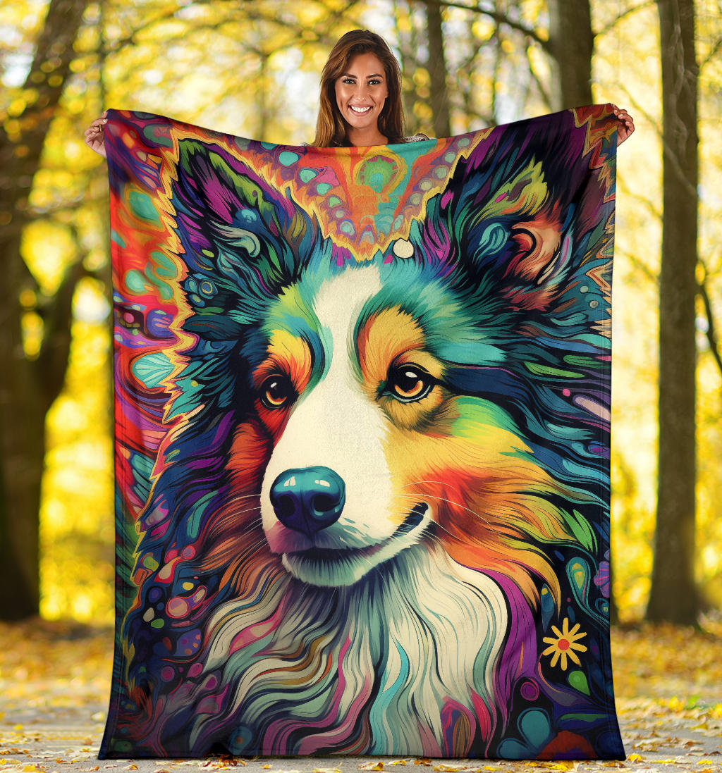 Shetland Sheepdog Blanket, Shetland Sheepdog Fleece Blanket, Shetland Sheepdog Trippy Psychedelics Throw Blanket, Shetland Sheepdog Gifts