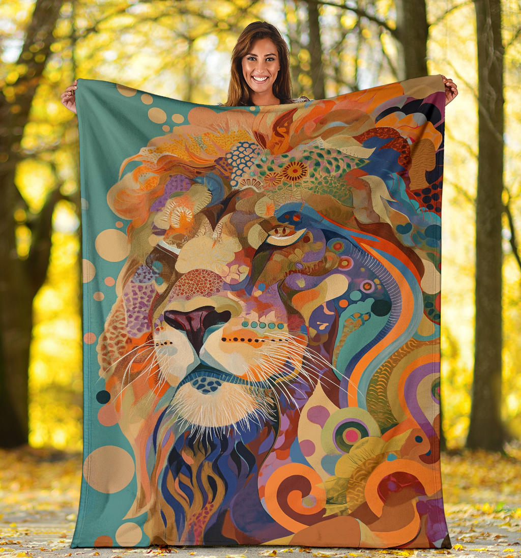 Lion Blanket, Trippy Psychedelics Lion Fleece Blanket, Lion Throw Blanket, Lion Gifts