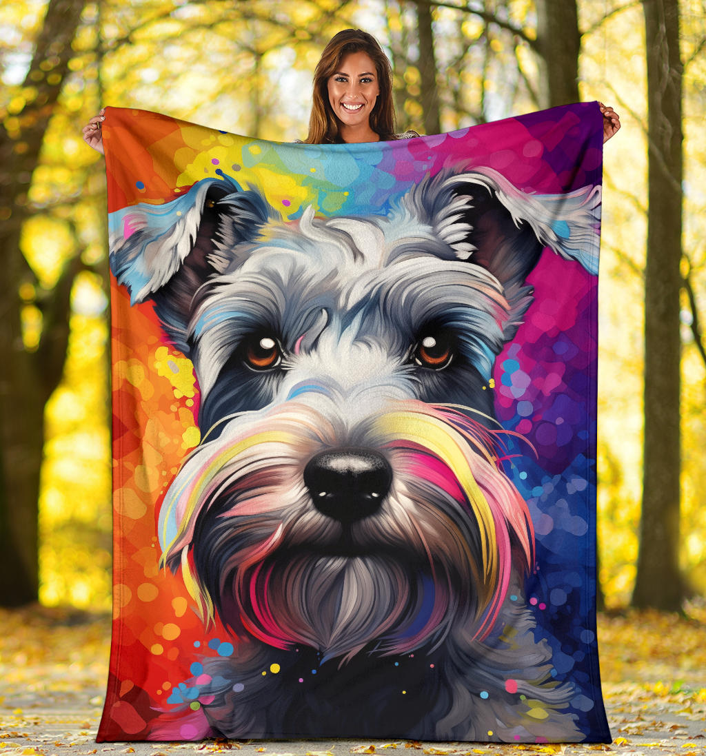 Miniature Schnauzer Blanket, Miniature Schnauzer Dog Trippy Psychedelics Blanket, Miniature Schnauzer Gifts, Miniature Schnauzer Throw Blanket