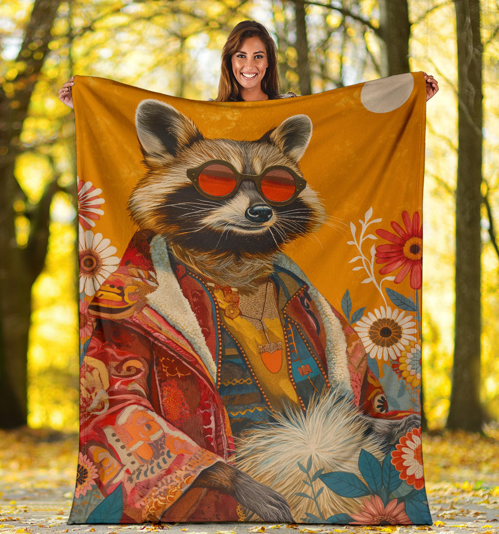 Raccoon Blanket, Trippy Psychedelics Raccoon Fleece Blanket, Raccoon Throw Blanket, Raccoon Gifts