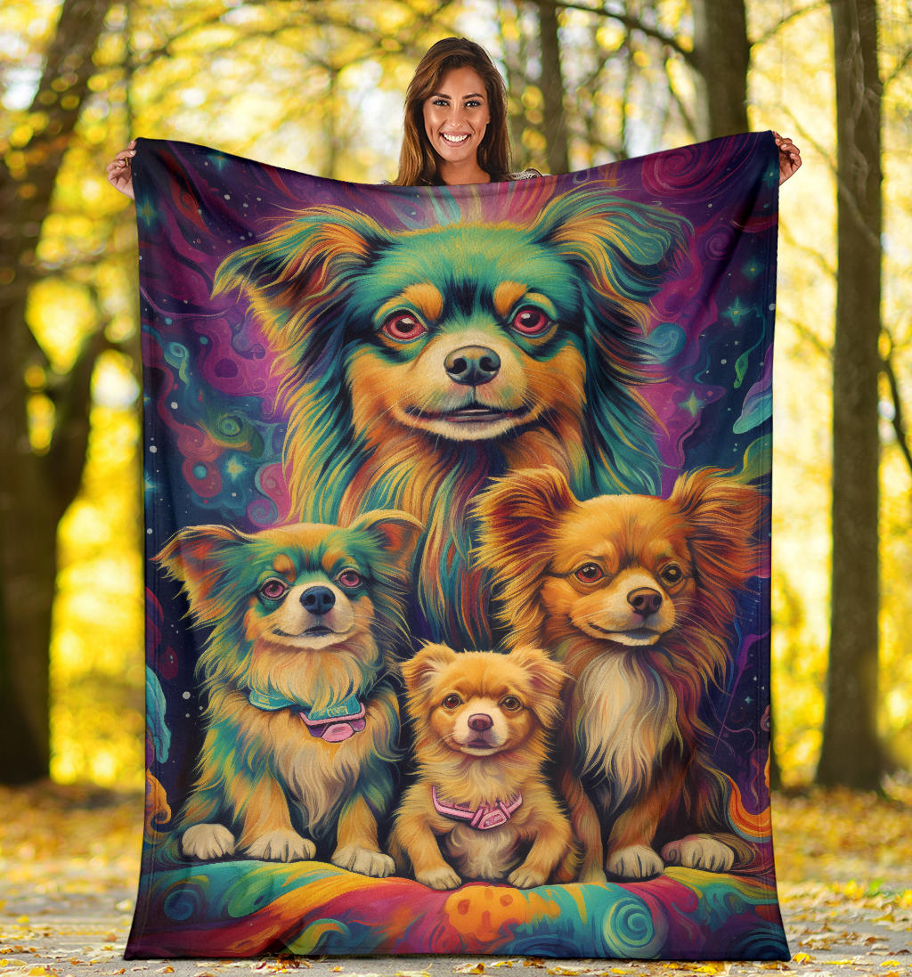 Tibetan Spaniel Blanket, Trippy Psychedelics Tibetan Spaniel Fleece Blanket, Tibetan Spaniel Throw Blanket, Tibetan Spaniel Gifts