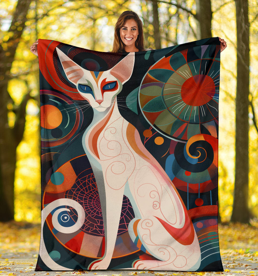 Oriental Cat Blanket, Trippy Psychedelics Oriental Cat Fleece Blanket, Oriental Cat Throw Blanket, Oriental Cat Gifts