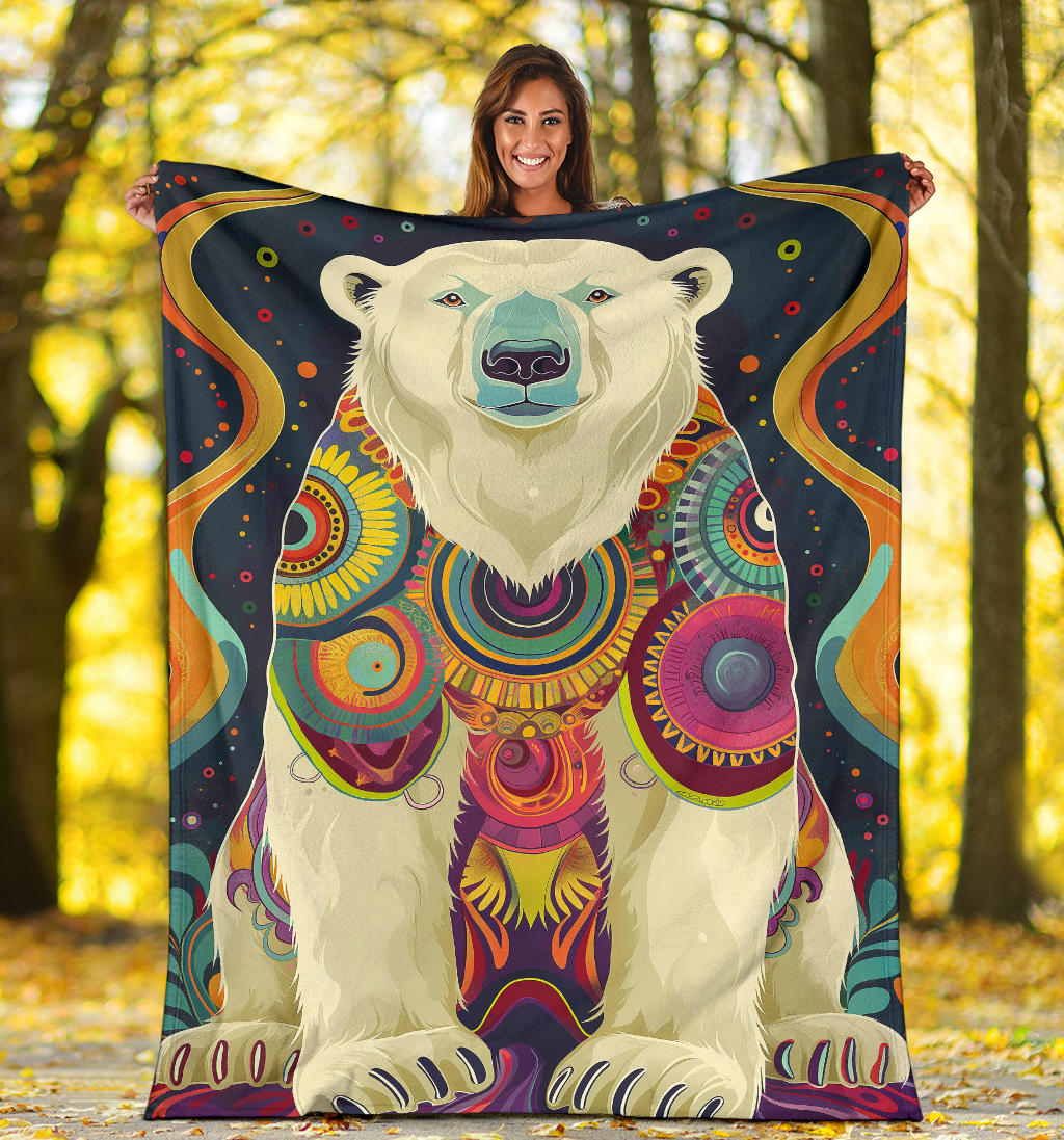 Polar Bear Blanket, Trippy Psychedelics Polar Bear Fleece Blanket, Polar Bear Throw Blanket, Polar Bear Gifts