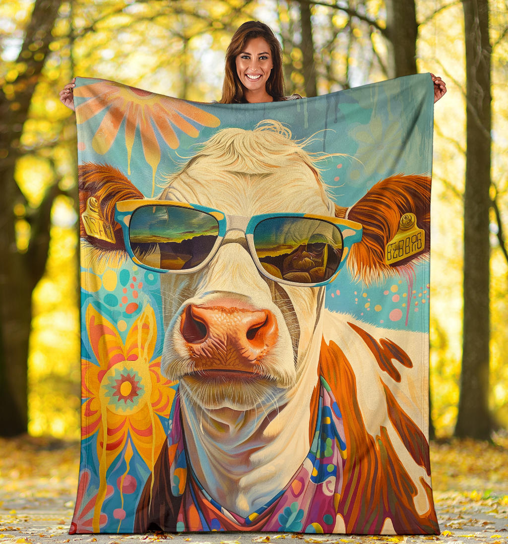 Cow Blanket, Trippy Psychedelics Cow Fleece Blanket, Cow Throw Blanket, Cow Gifts