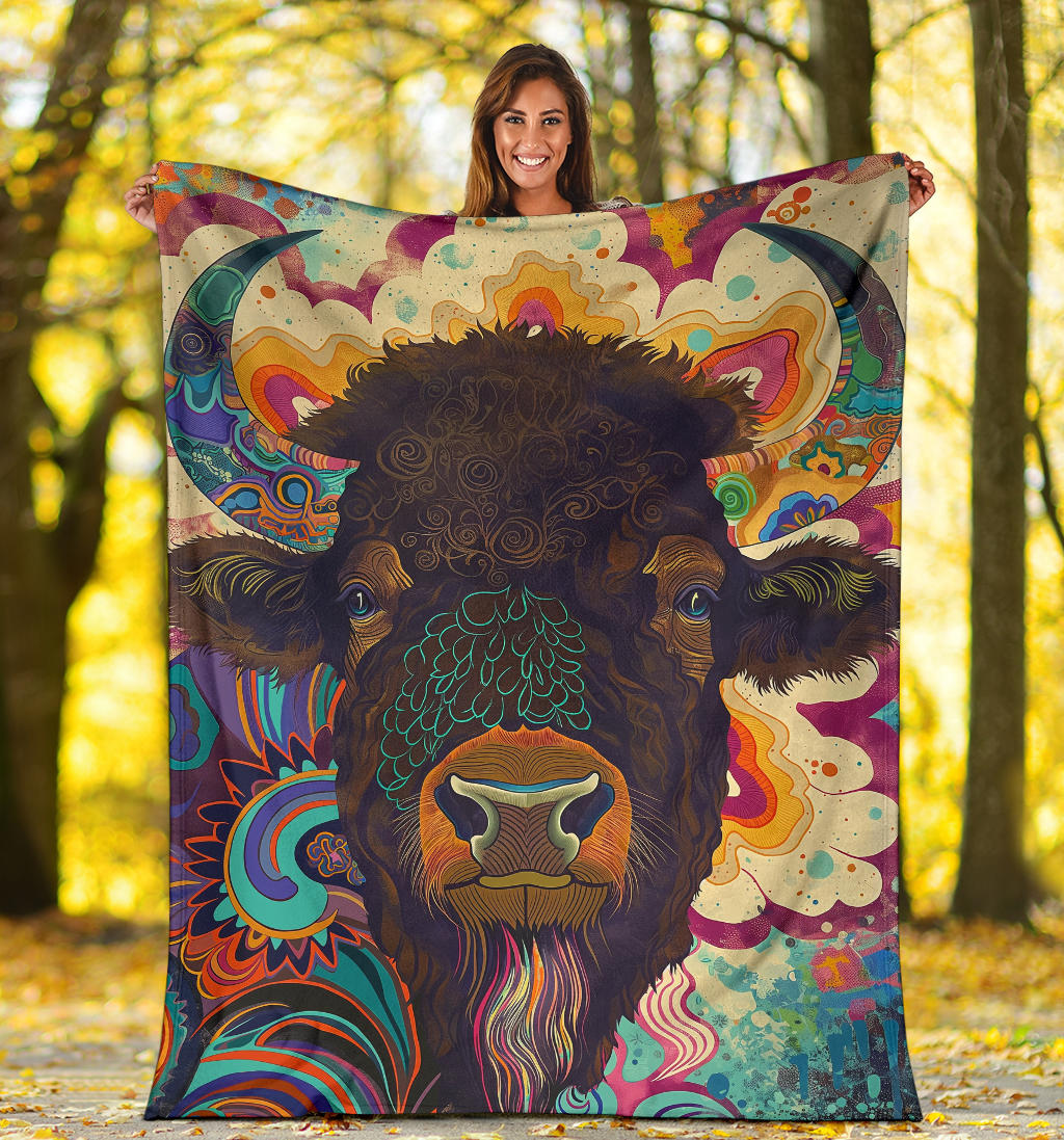 Buffalo Blanket, Trippy Psychedelics Buffalo Fleece Blanket, Buffalo Throw Blanket, Buffalo Gifts